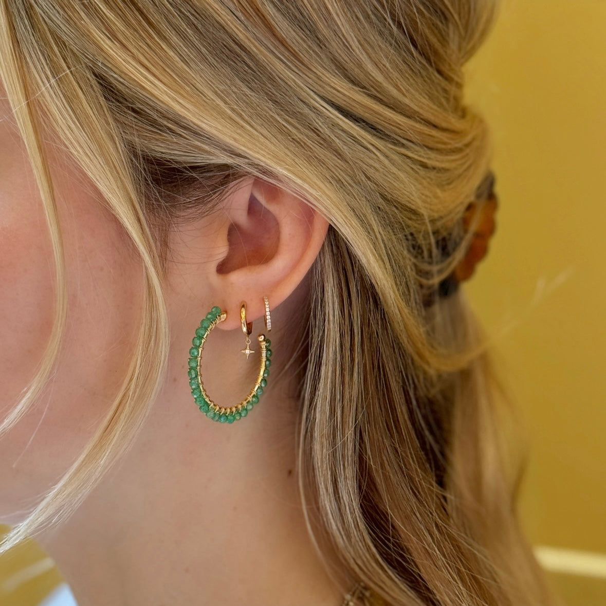 Petrol Green Pyrite Solid Midi Hoop Beaded Earrings