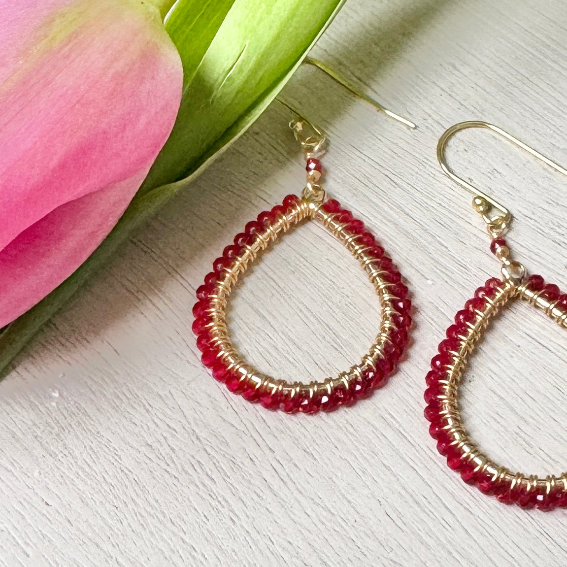 Red Jade Midi Teardrop Beaded Earrings