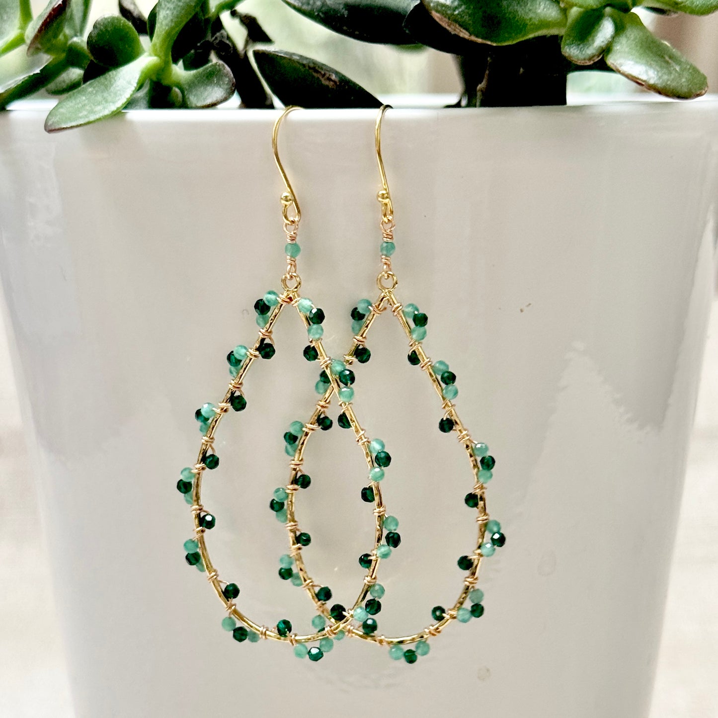 Green Jade Wrapped Maxi Teardrop Earrings