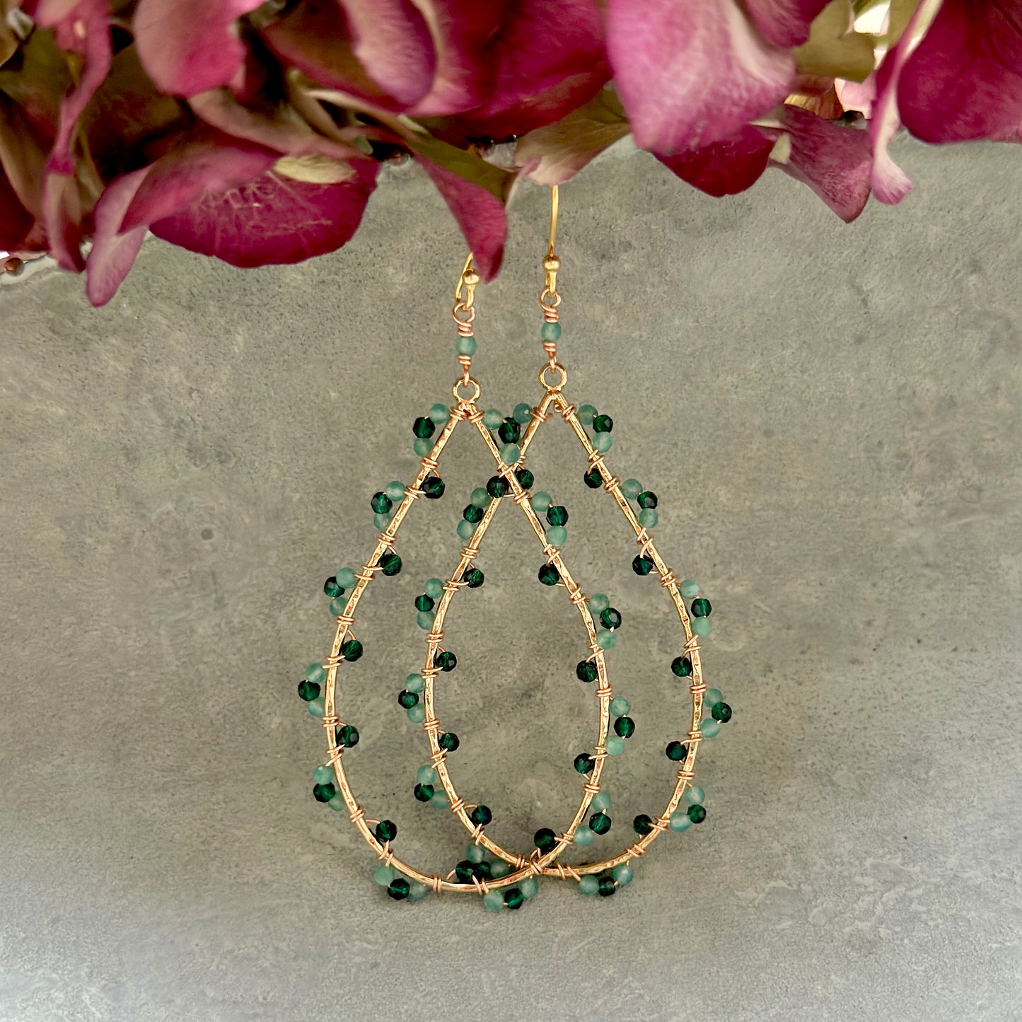 Green Jade Wrapped Maxi Teardrop Earrings