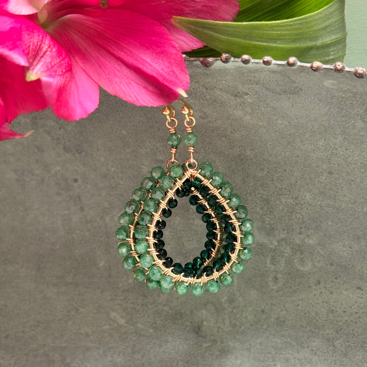 Apple Green Jade & Emerald Green Jade Double Beaded Midi Teardrop Earrings