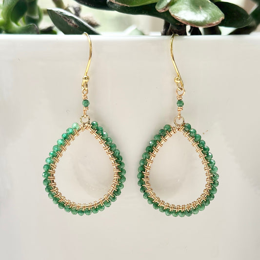 Apple Green Jade Midi Teardrop Beaded Earrings