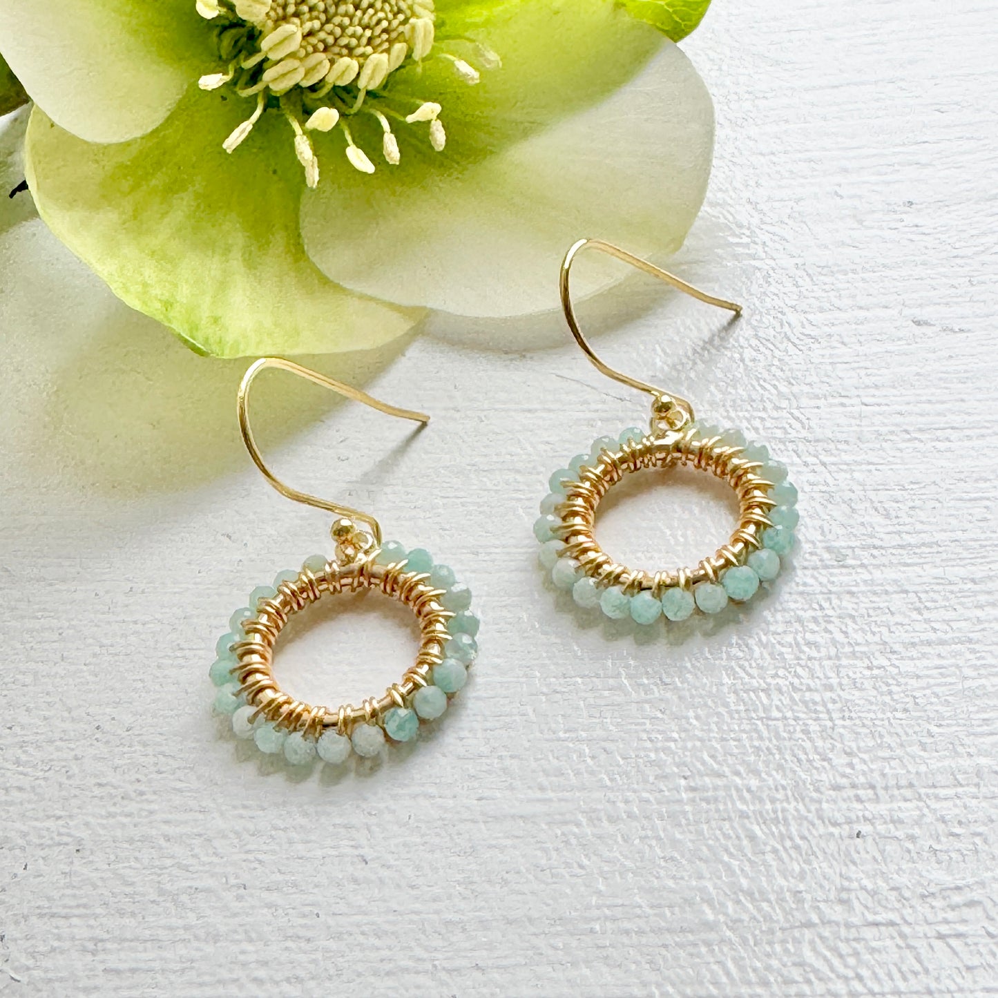 Pale Mint Green Amazonite Mini Round Beaded Earrings