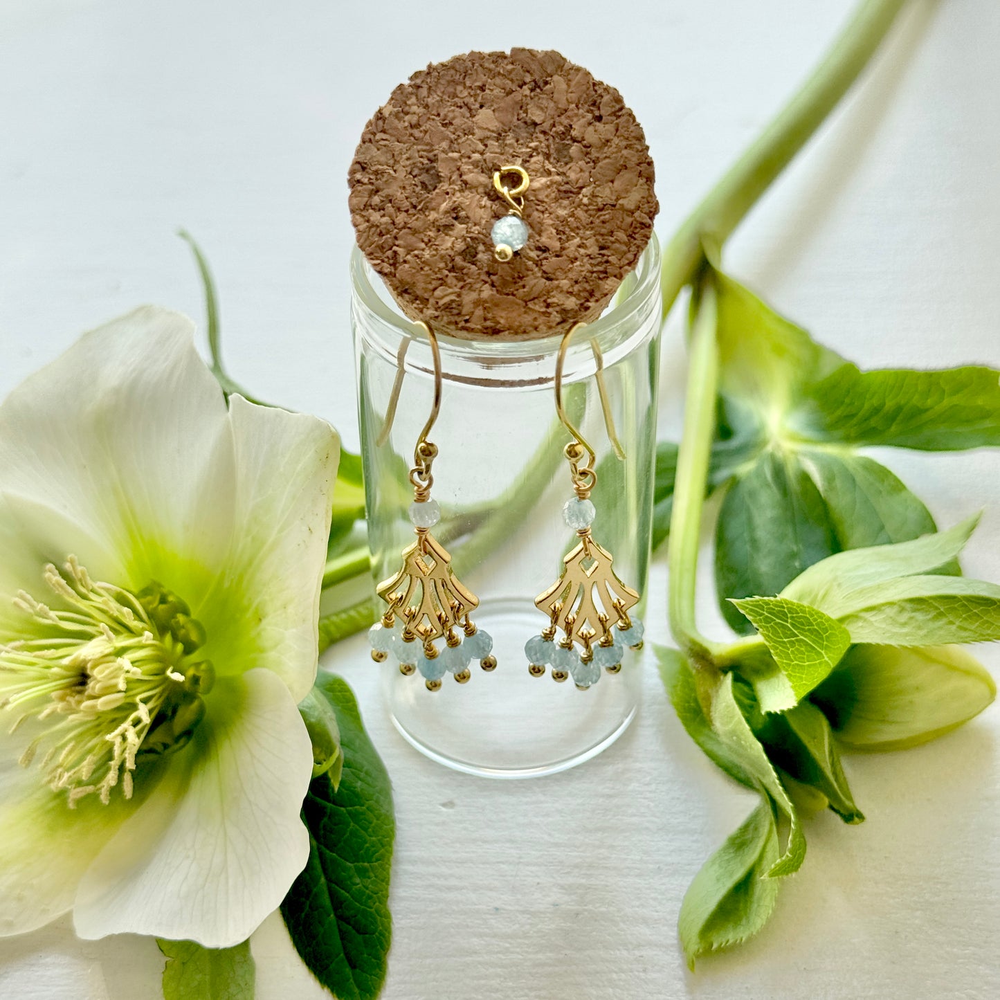 Boho Powder Blue Quartz Drop Earrings in Corked Tube