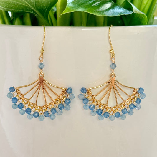 Pale Cornflower Blue Kyanite & Dark Cornflower Blue Rolo Fan Beaded Earrings