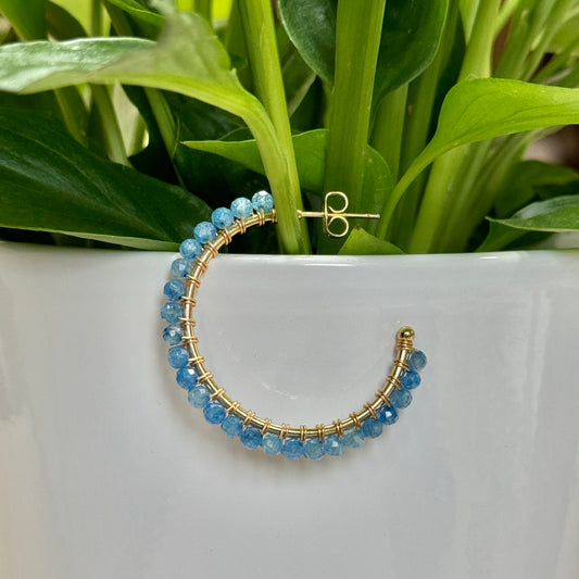 Cornflower Blue Kyanite Solid Midi Hoop Beaded Earrings