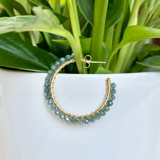 Pale Denim Blue Azurite Solid Midi Hoop Beaded Earrings