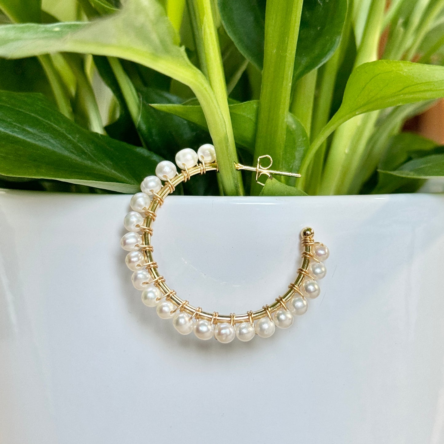 Freshwater Pearl Solid Midi Hoop Beaded Earrings