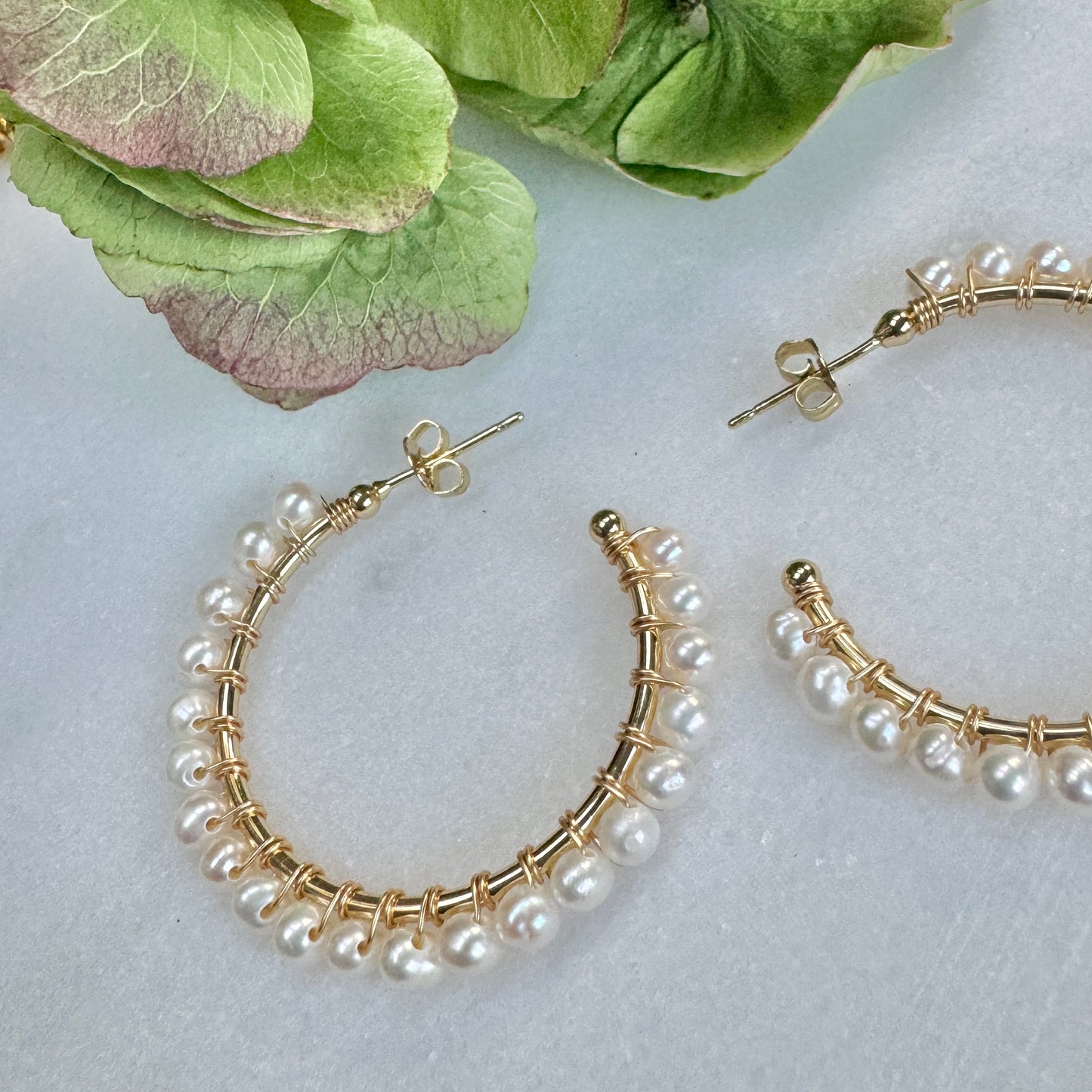 Freshwater Pearl Solid Midi Hoop Beaded Earrings