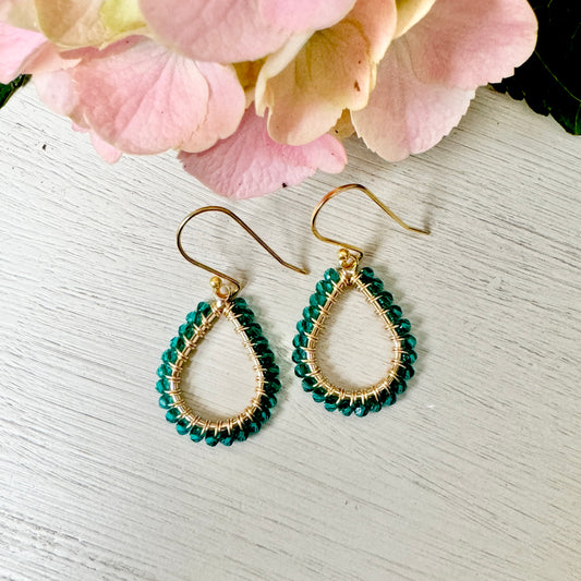 Teal Green Quartz Mini Teardrop Earrings