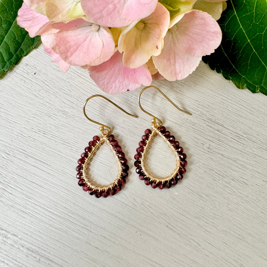 Burgundy Red Garnet Mini Teardrop Earrings