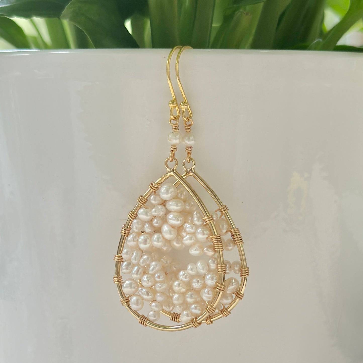 Mandala Freshwater Pearl Beaded Teardrop Earrings