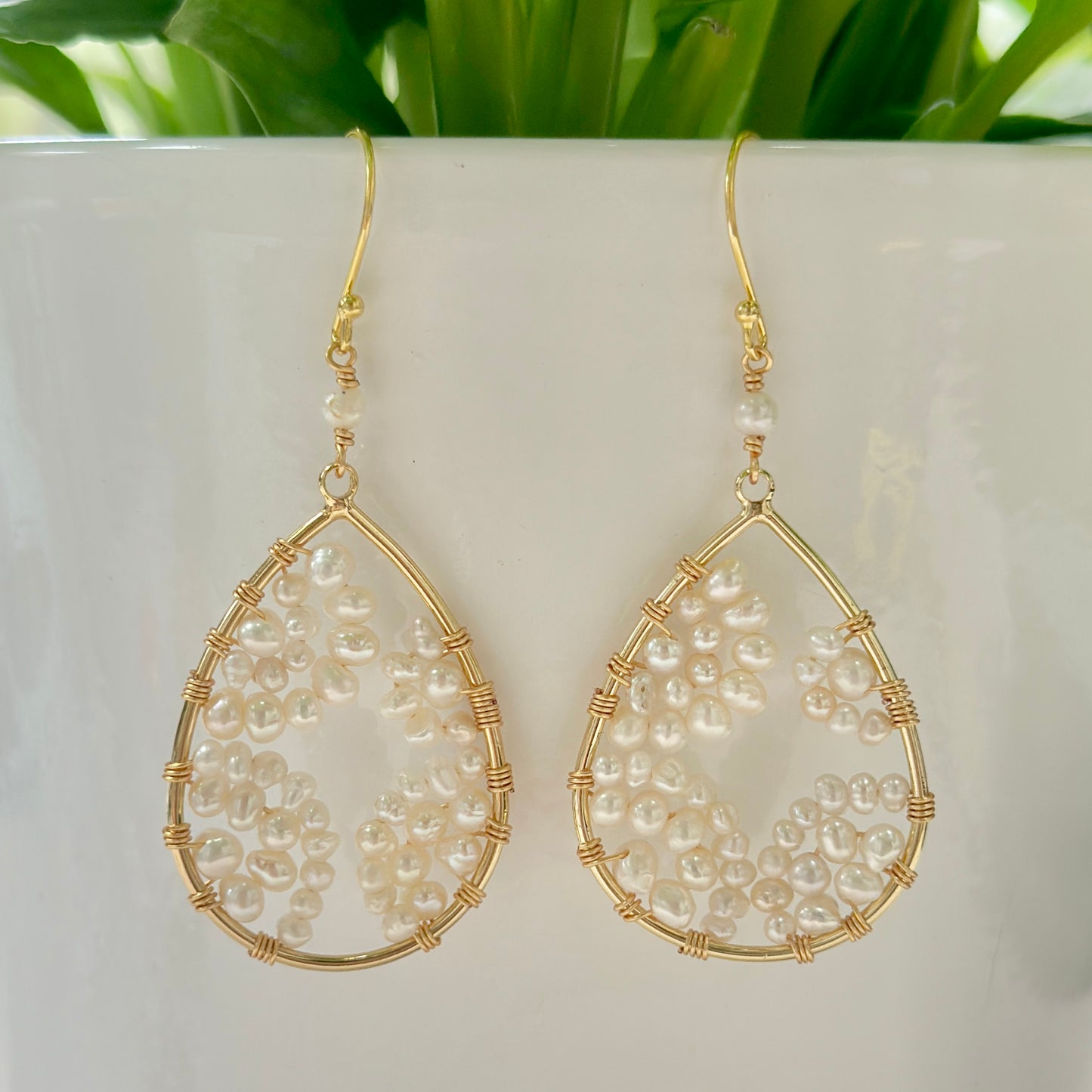 Mandala Freshwater Pearl Beaded Teardrop Earrings