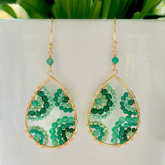 Mandala Emerald Green Jade & Mint Jade Beaded Teardrop Earrings