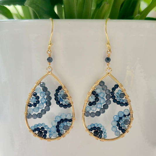 Mandala Dark Denim Blue Iolite & Cornflower Beaded Teardrop Earrings