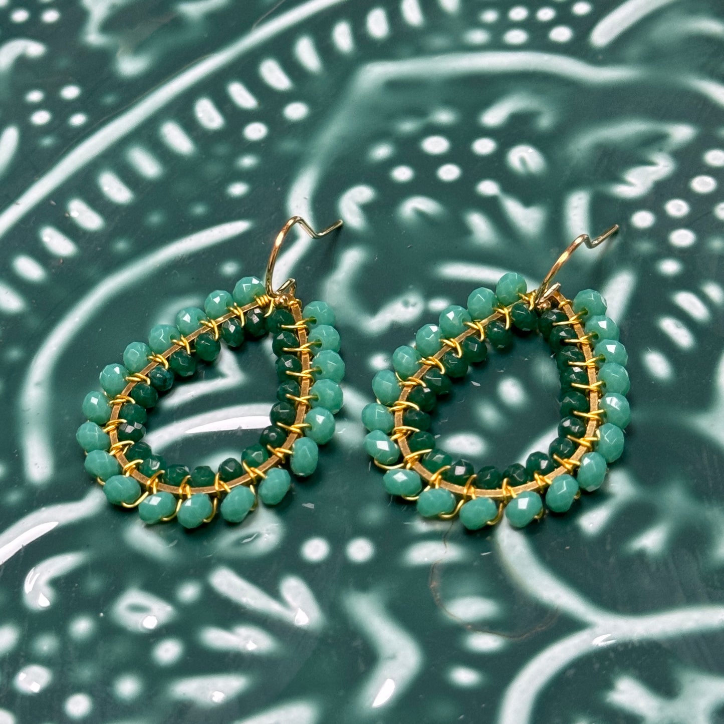 Seafoam & Emerald Green Agate Big Bead Teardrop Earrings