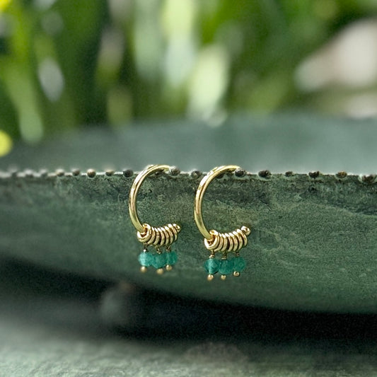 Mint Green Jade 3-Bead Mini Hoop Earrings