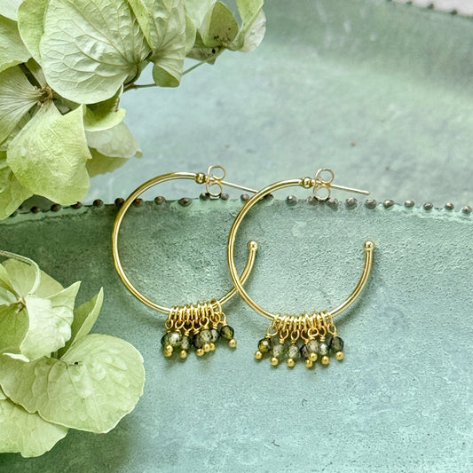 Olive Green Peridot 7-Bead Midi Hoop Earrings