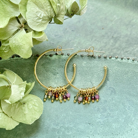 Autumn Tourmaline 7-Bead Midi Hoop Earrings