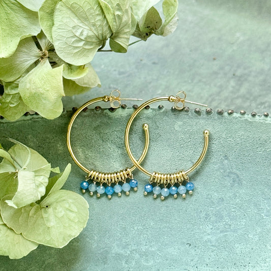 Pale Cornflower & Dark Cornflower Blue Kyanite 7-Bead Midi Hoop Earrings