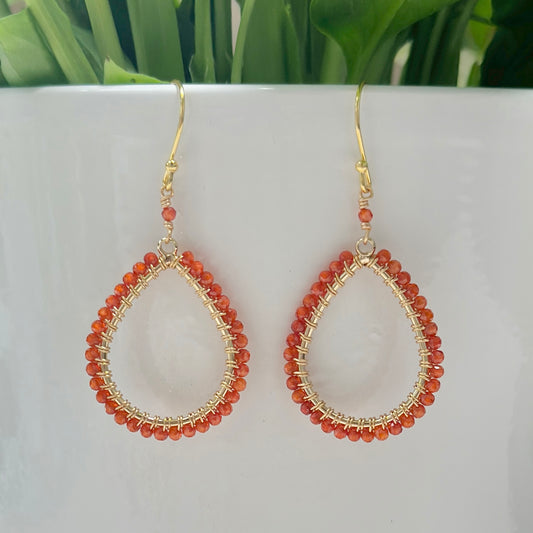 Orange Carnelian Teardrop Beaded Earrings