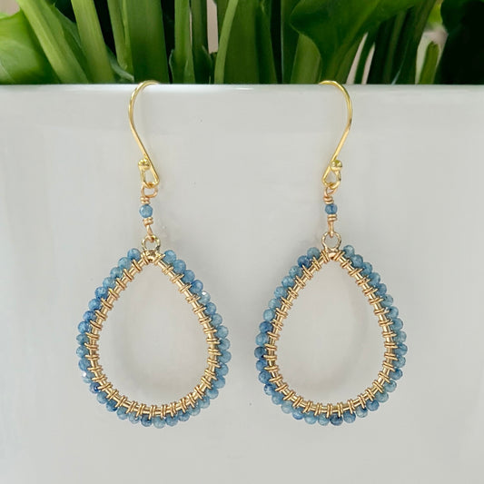 Cornflower Blue Kyanite Teardrop Beaded Earrings