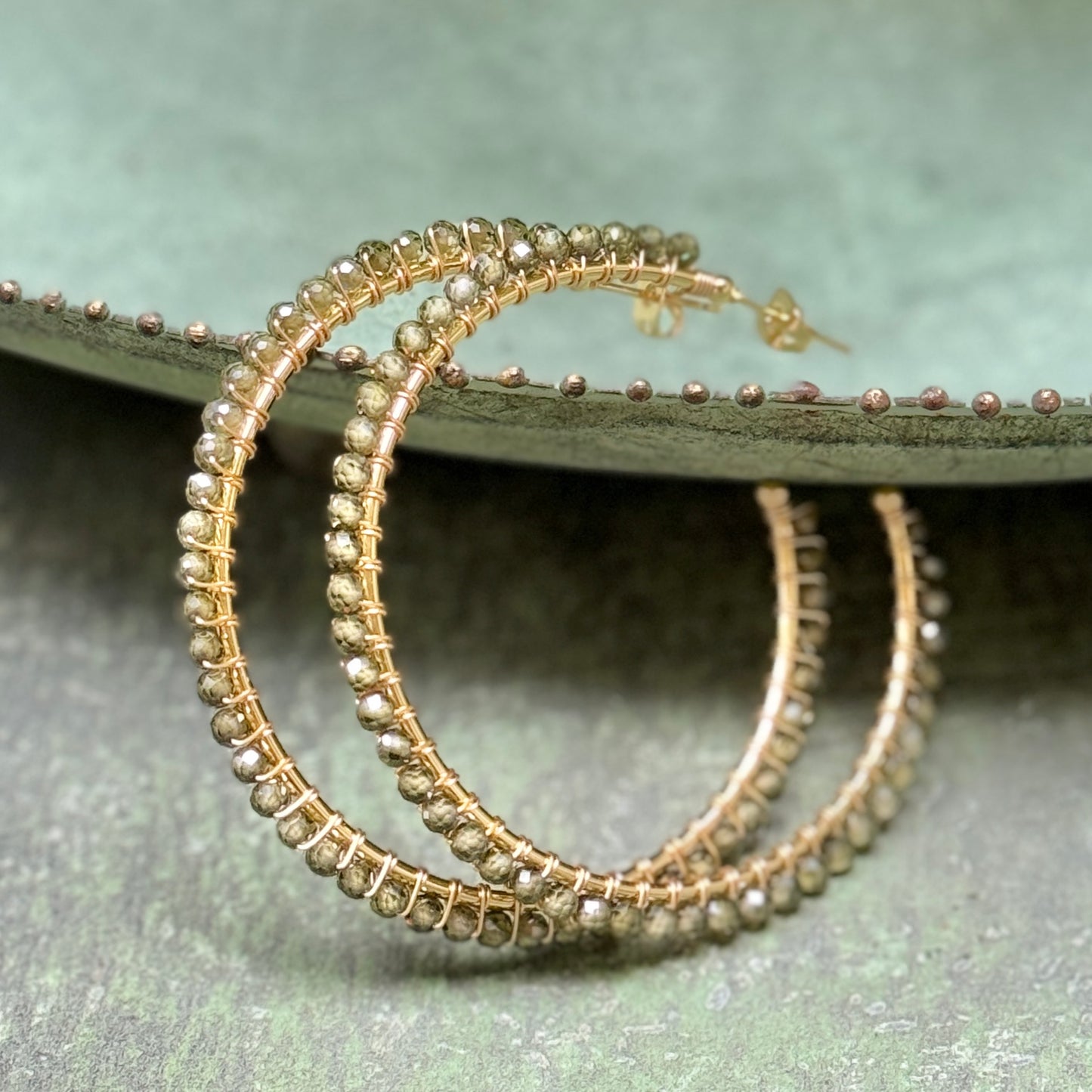 Dark Olive Green Peridot Maxi Hoop Earrings