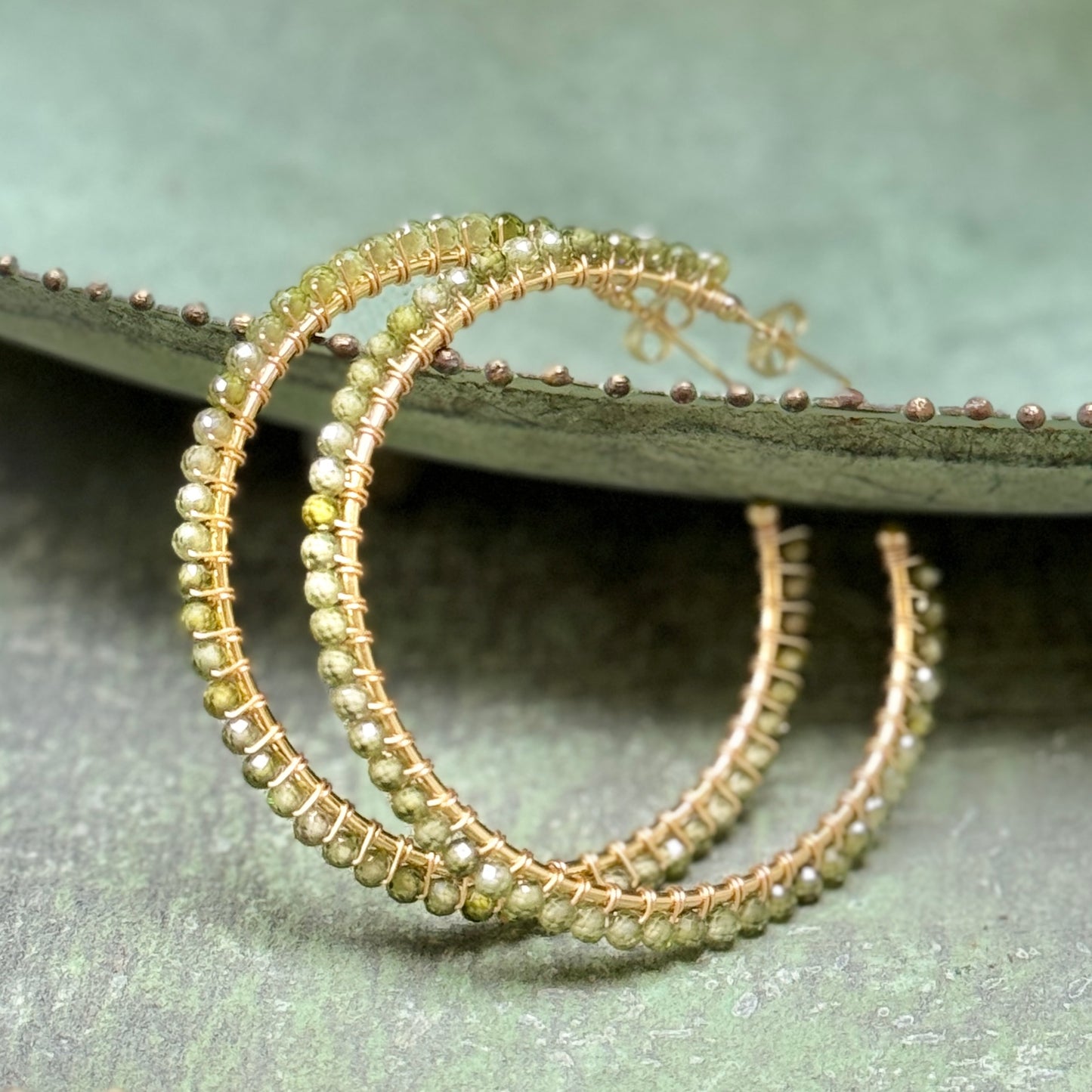 Mid Olive Green Peridot Maxi Hoop Earrings