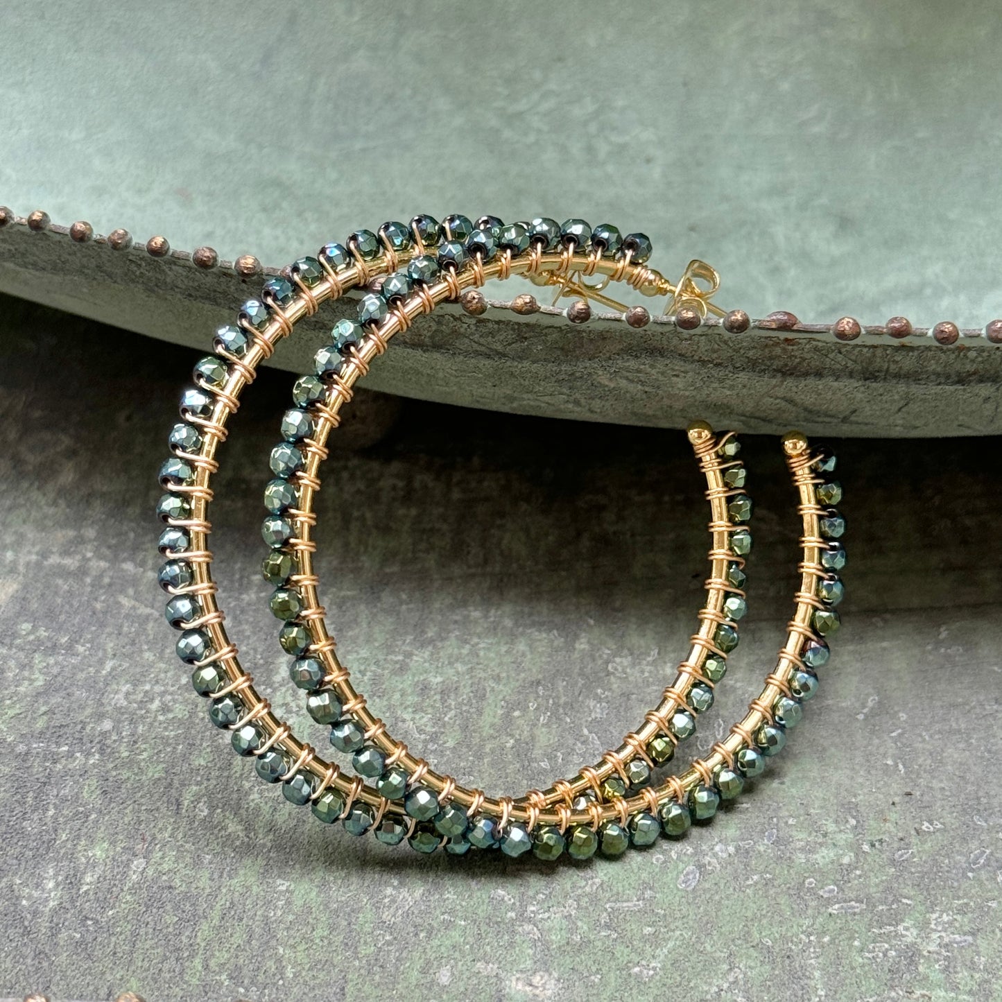 Petrol Green Pyrite Maxi Hoop Earrings