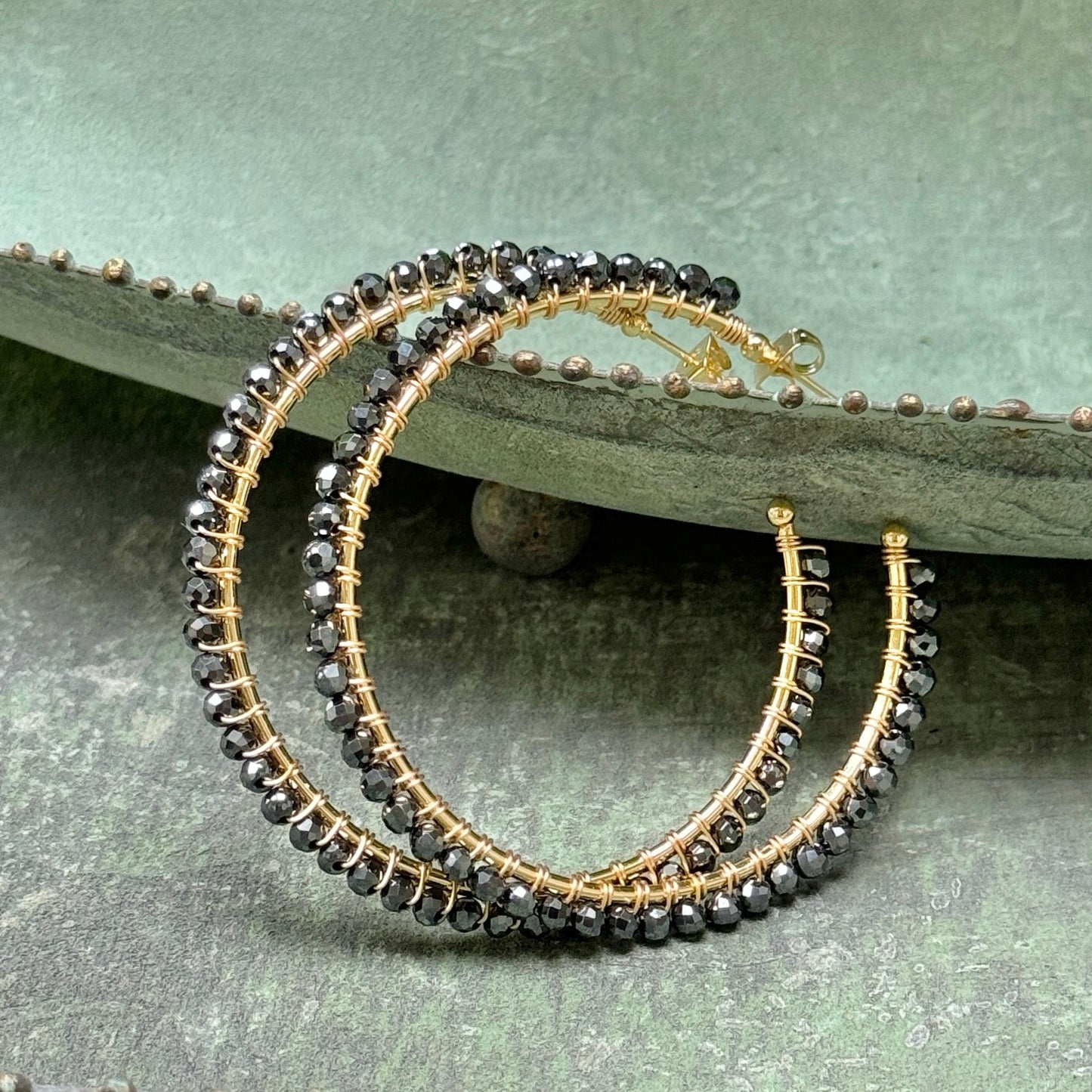 Charcoal Hematite Maxi Hoop Earrings