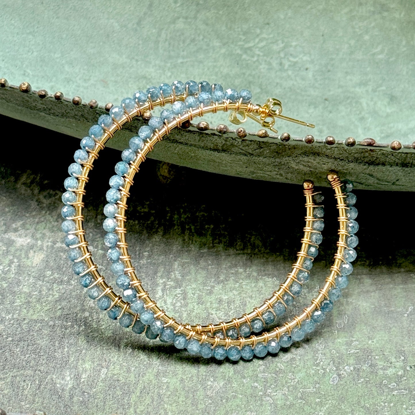 Pale Denim Blue Azurite Maxi Hoop Earrings