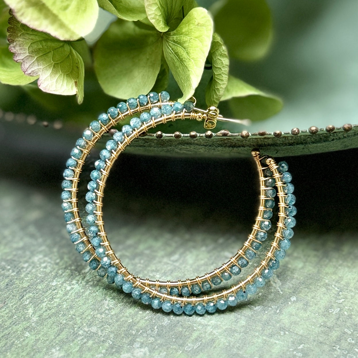 Pale Denim Blue Azurite Maxi Hoop Earrings