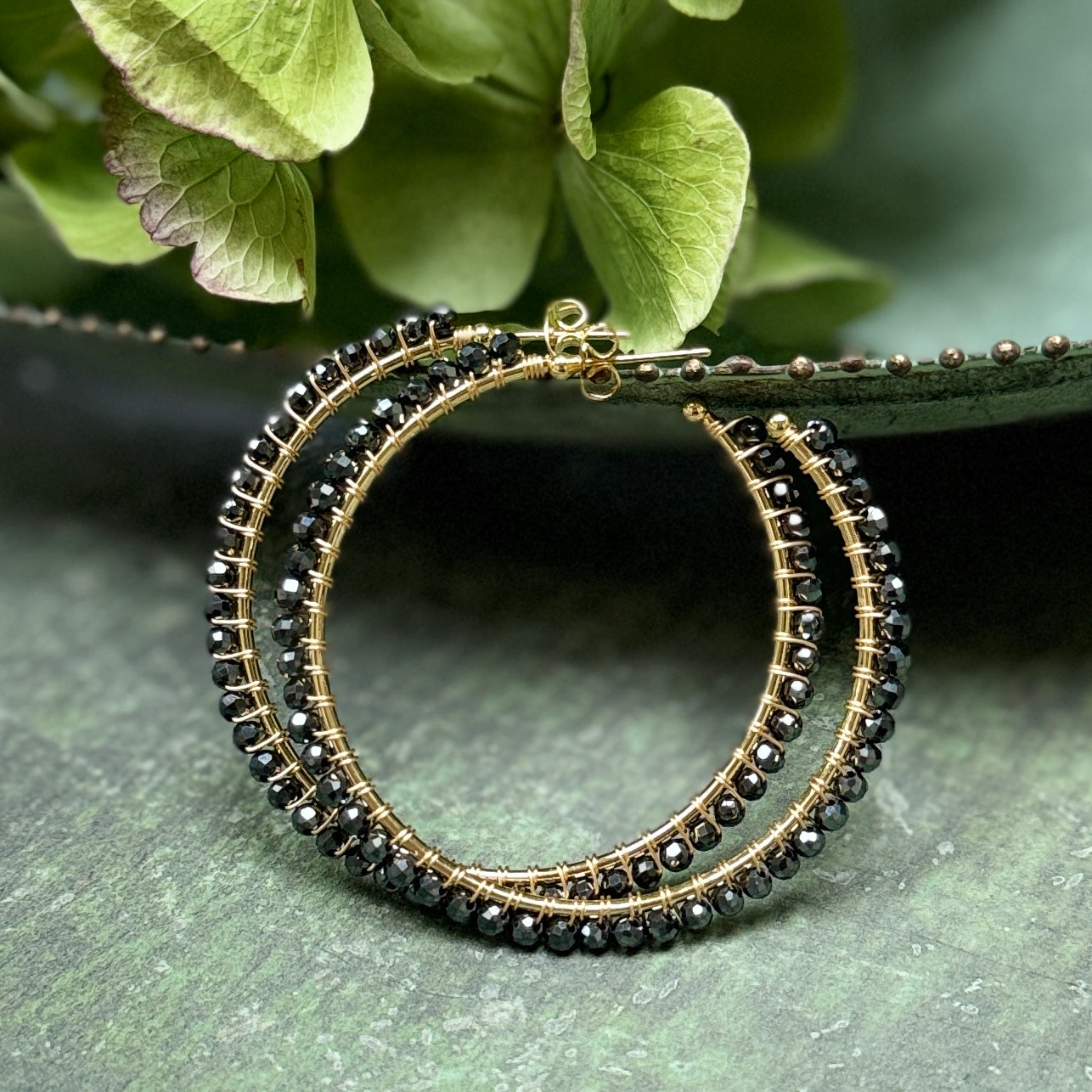 Charcoal Hematite Maxi Hoop Earrings