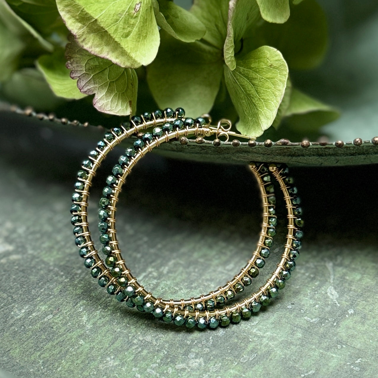 Petrol Green Pyrite Maxi Hoop Earrings