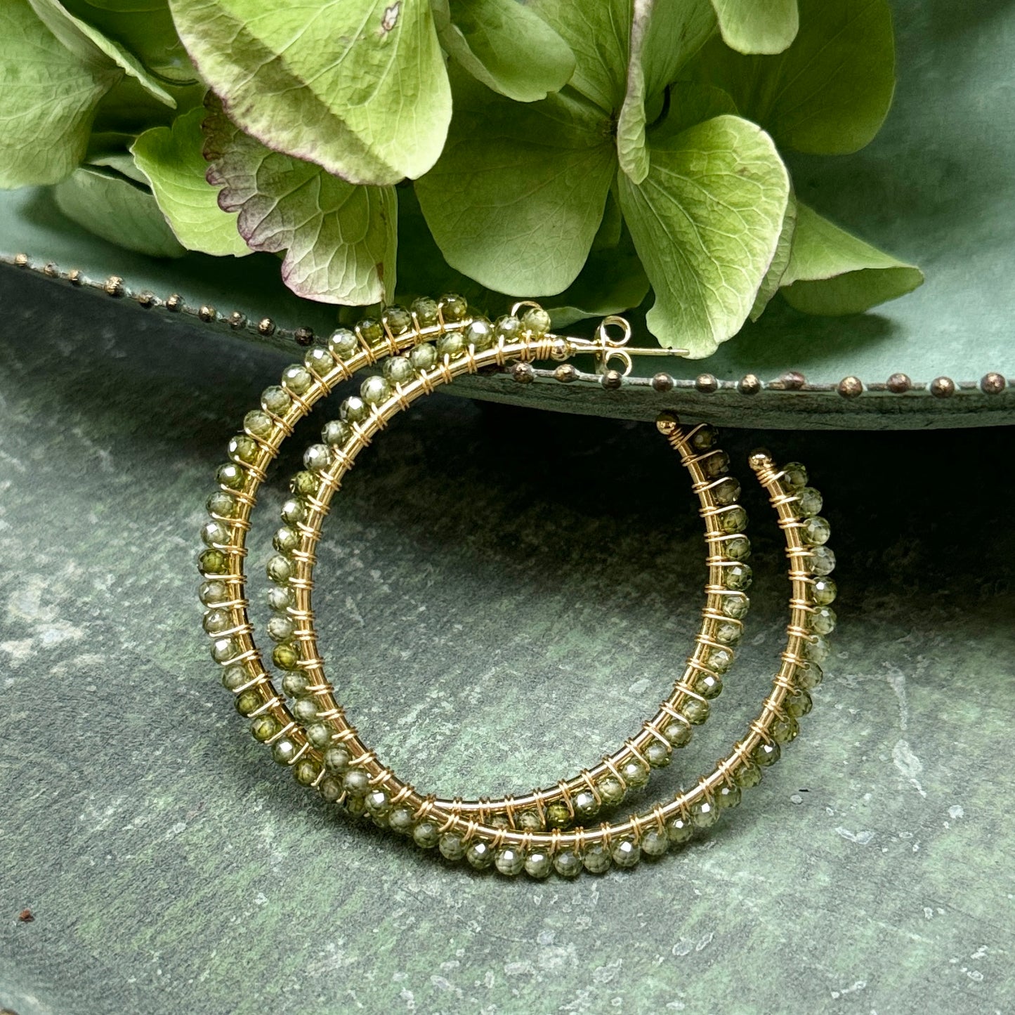 Mid Olive Green Peridot Maxi Hoop Earrings