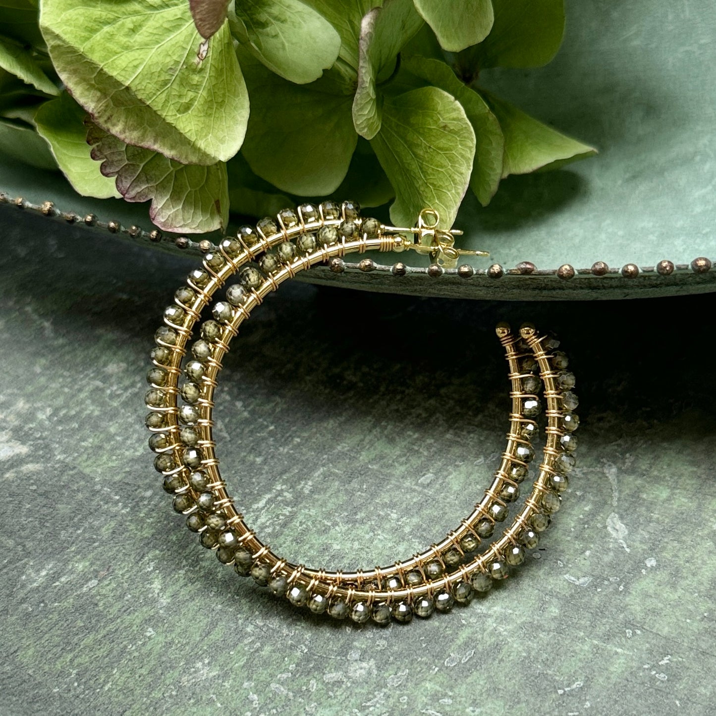 Dark Olive Green Peridot Maxi Hoop Earrings