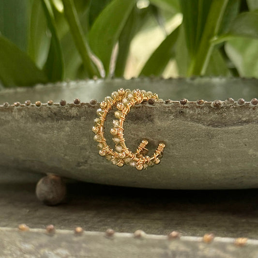 Pale Olive Green Peridot Mini Bobble Hoop Beaded Earrings