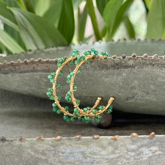 Apple Green Jade Swirl Midi Hoop Beaded Earrings