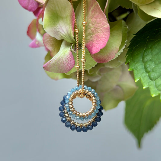 Dark Denim Iolite & Pale Denim Azurite (Midi Bead) Double Pendant Necklace