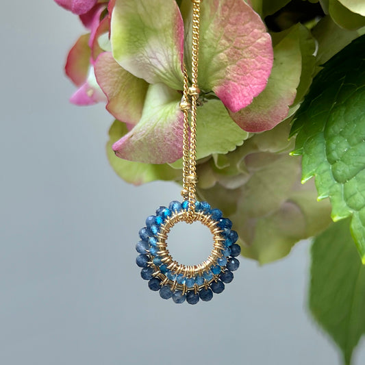 Dark Denim Iolite & Topaz Blue Azurite (Midi Bead) Double Pendant Necklace