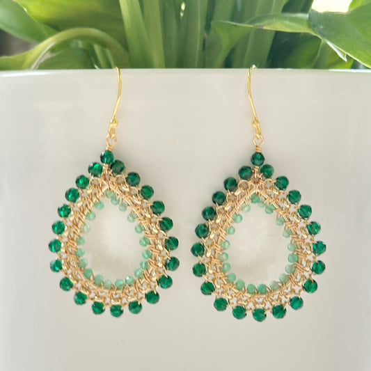 Emerald Green Jade & Mint Jade Medium Rolo Teardrop Beaded Earrings