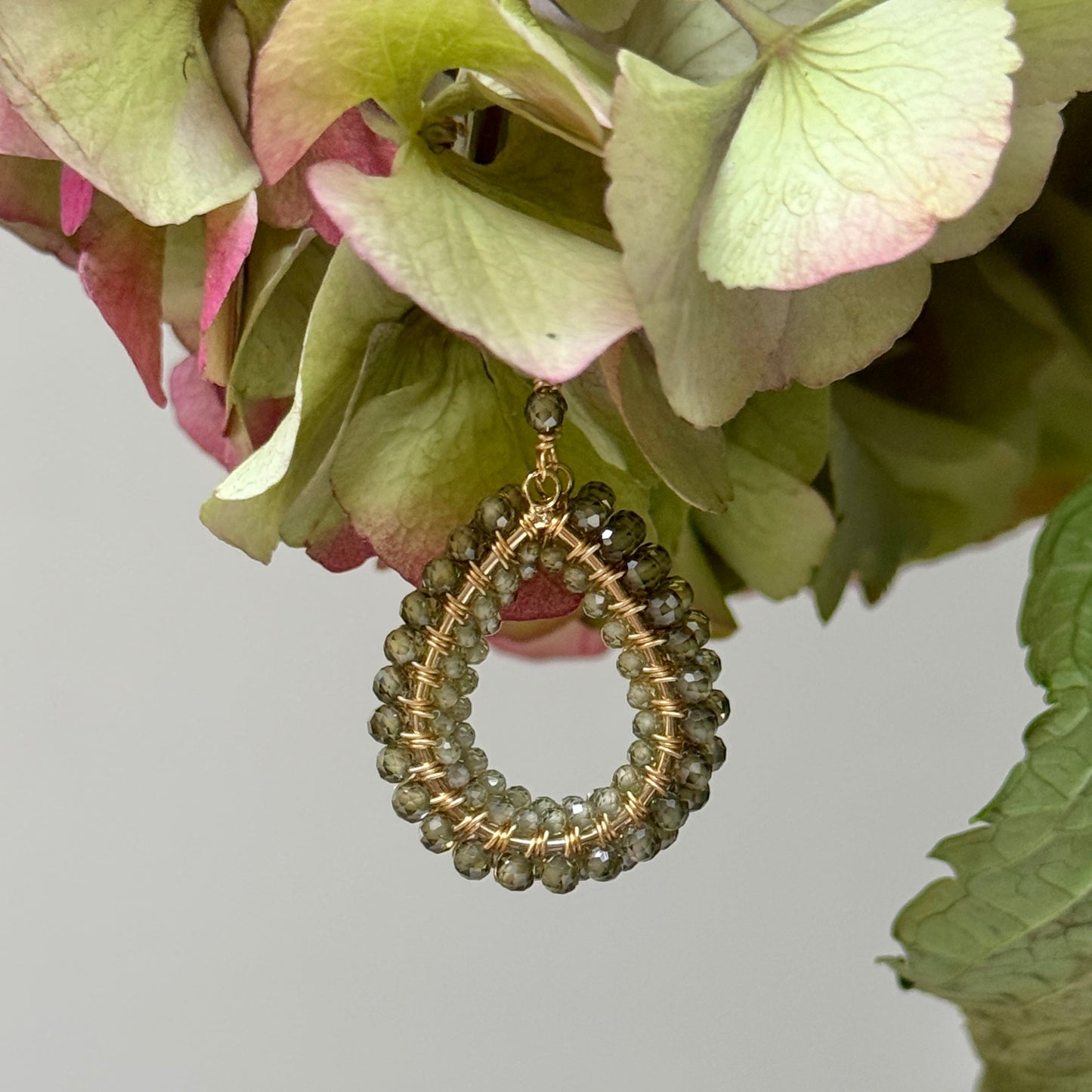 Dark Olive Green Peridot & Pale Olive Green Peridot Double Beaded Teardrop Earrings