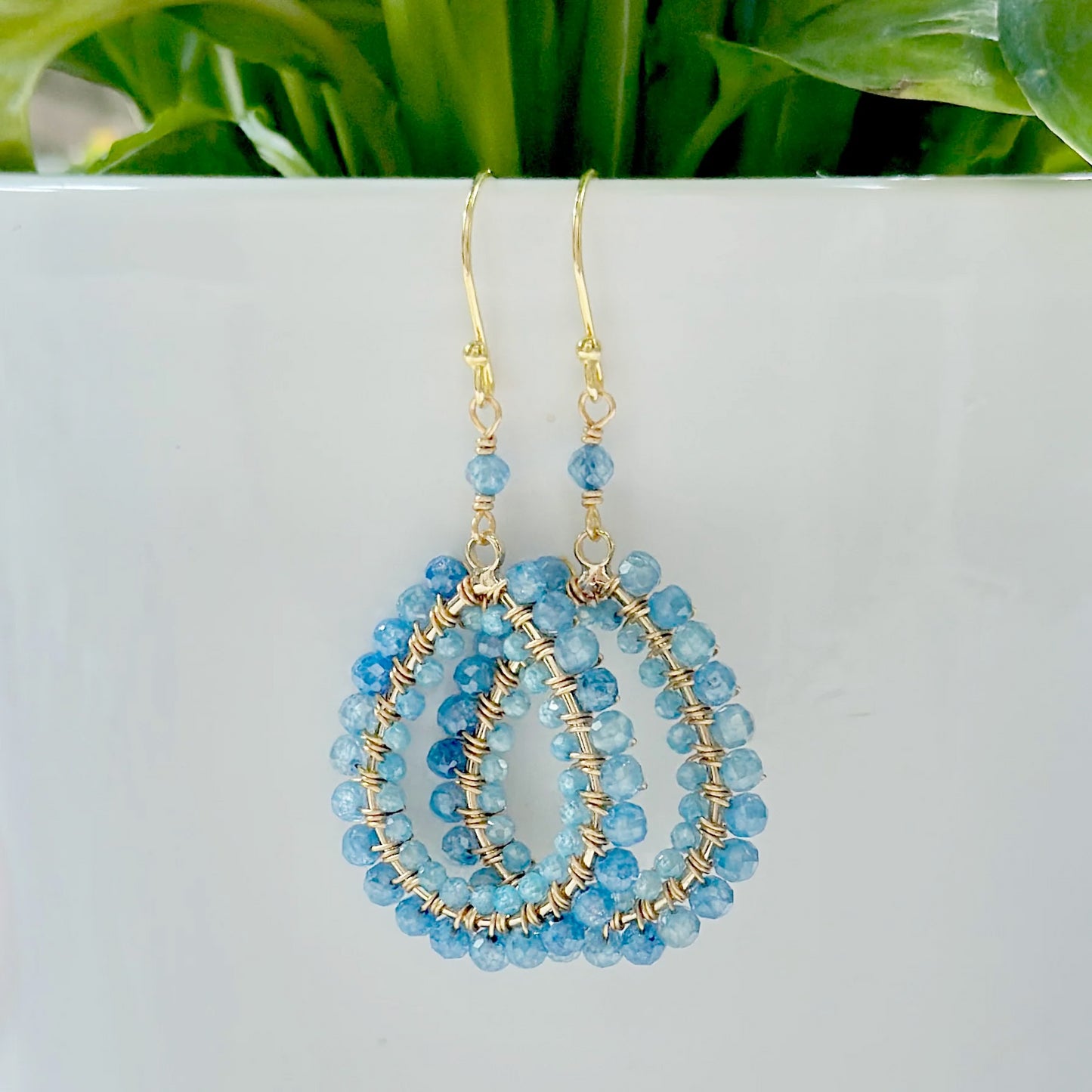 Cornflower Blue Kyanite Double Beaded Teardrop Earrings