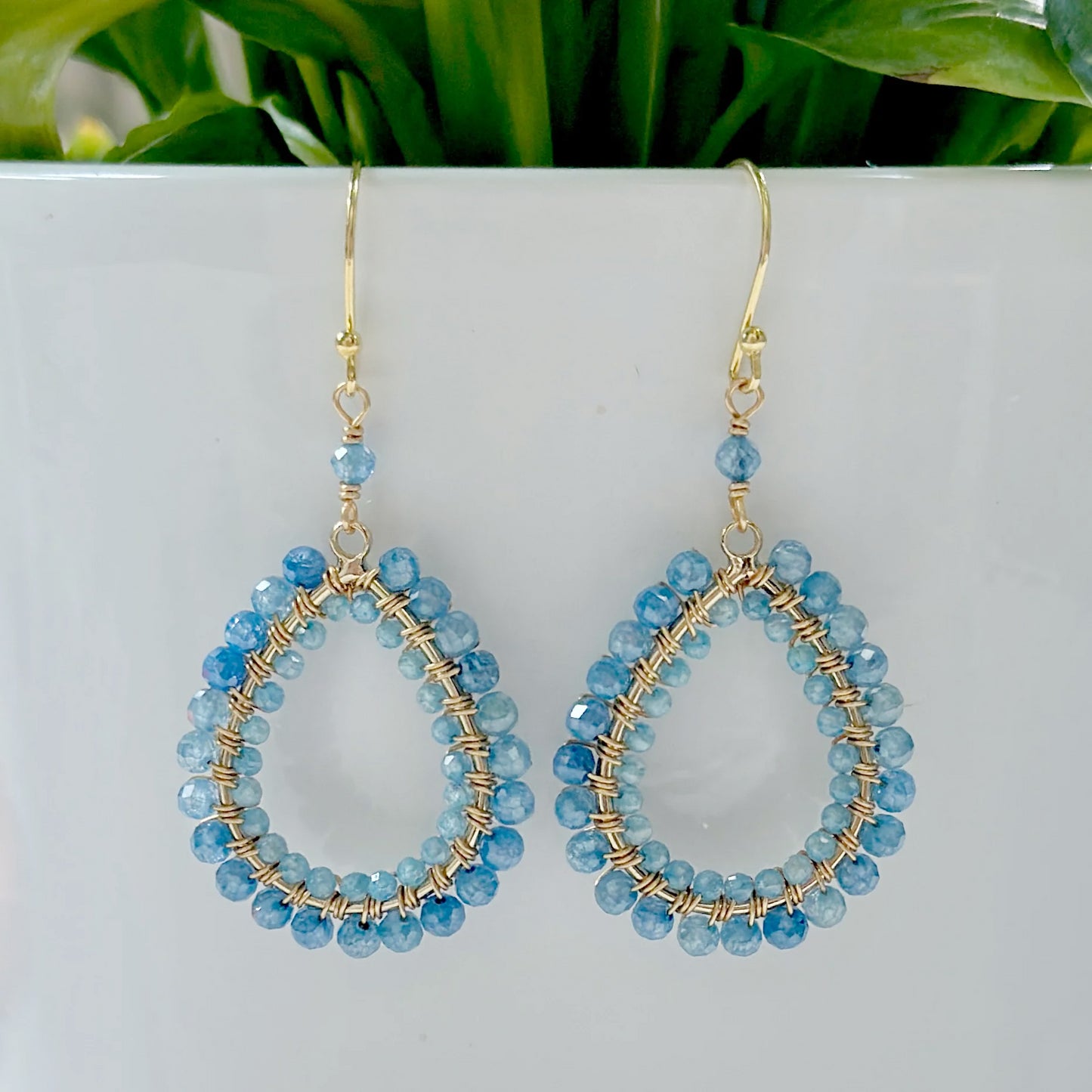 Cornflower Blue Kyanite Double Beaded Teardrop Earrings