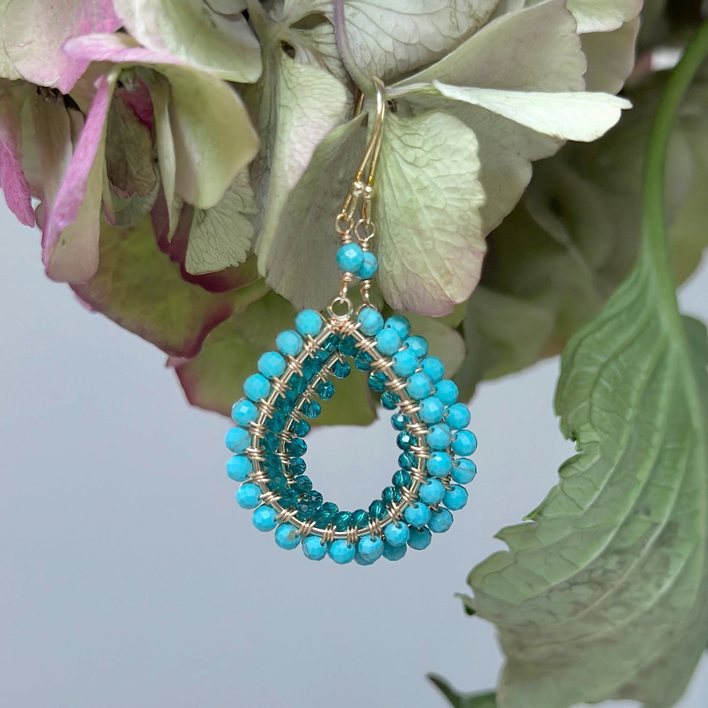 Turquoise Blue & Teal Quartz Double Beaded Teardrop Earrings