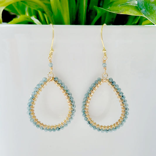 Pale Denim Blue Azurite Teardrop Beaded Earrings