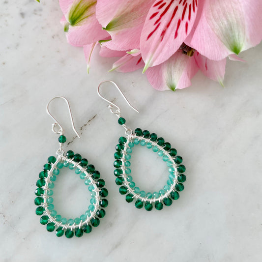 Emerald Green Jade & Mint Green Jade Double Beaded Peardrop Earrings