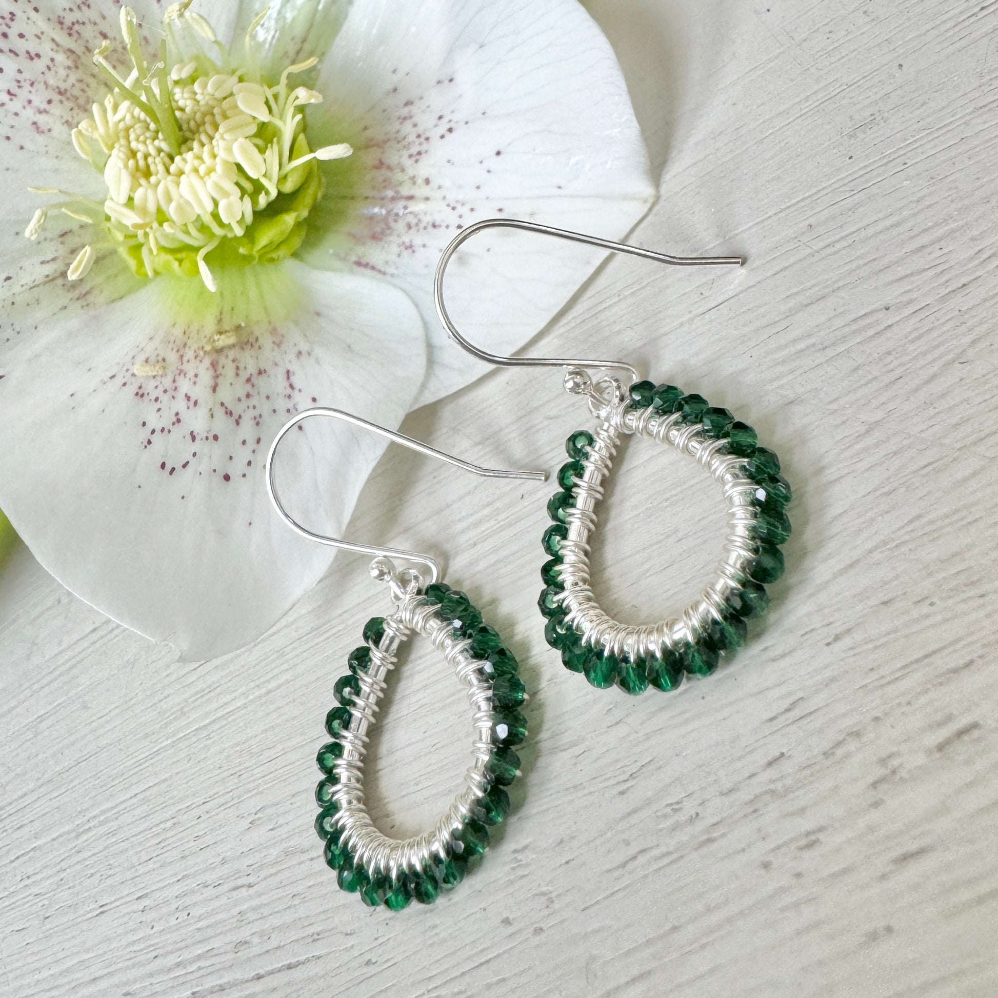 Emerald Green Jade Tiny Teardrops (Silver)