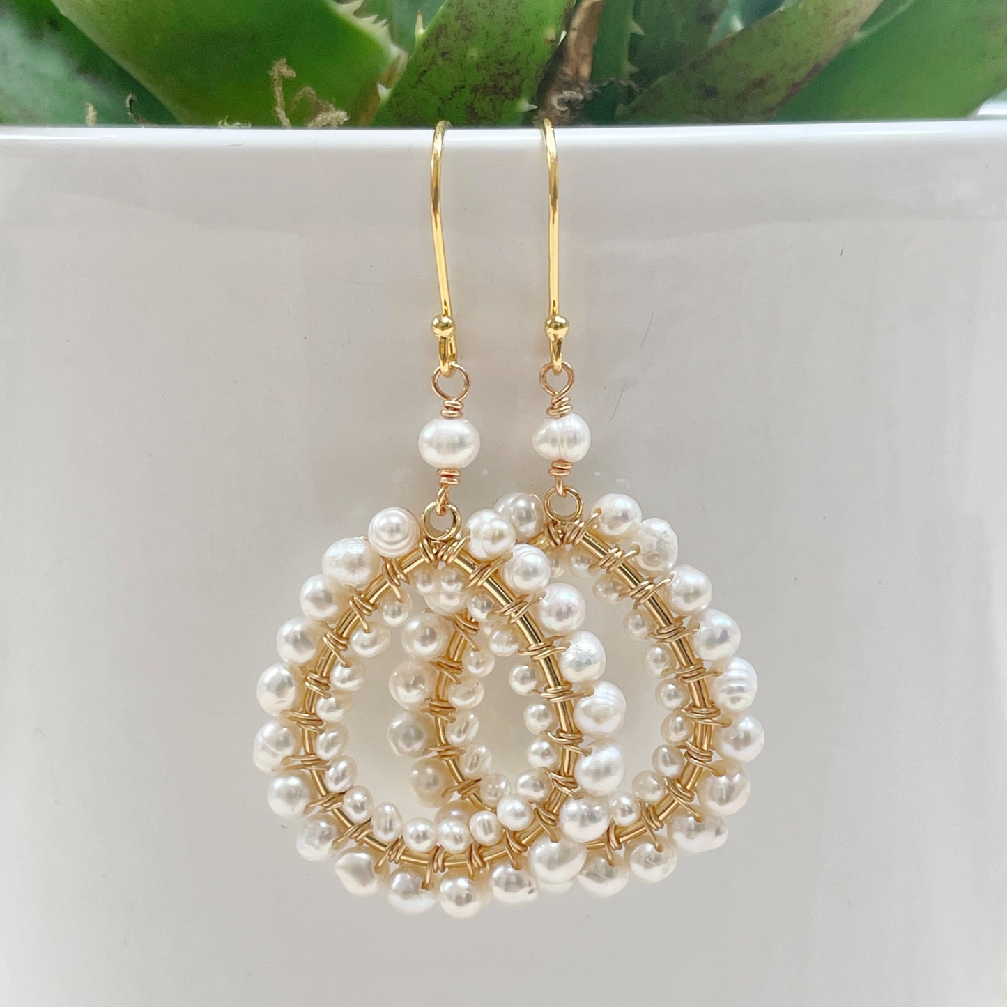 Freshwater Pearl Double Beaded Peardrop Earrings