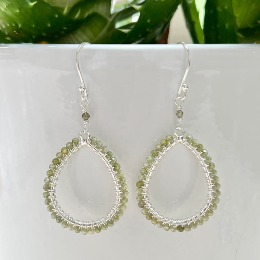 Pale Olive Green Peridot Peardrop Beaded Earrings